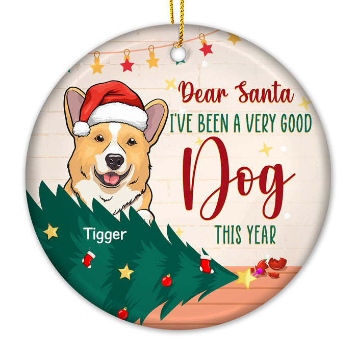 Cher Père Noël, nous avons essayé, nous sommes gentils et coquins ! Décoration personnalisée pour chien et chat, forme ronde en céramique. Téléchargez une image. Cadeau de Noël pour les propriétaires et les amoureux des animaux.