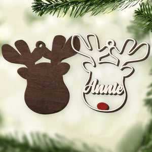 Décoration de Noël personnalisée en bois à 2 couches en forme de visage de renne - Cadeau de Noël