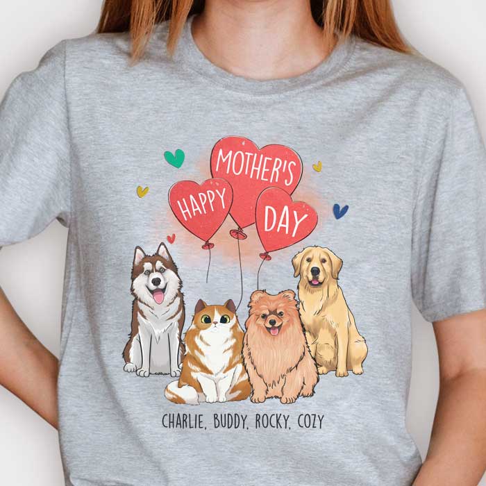 Happy Mother's Day Dog Mom, Heart Balloon - Mother's Day Gifts, Gift For Dog Mom, Personalized Unisex T-shirt, Hoodie.