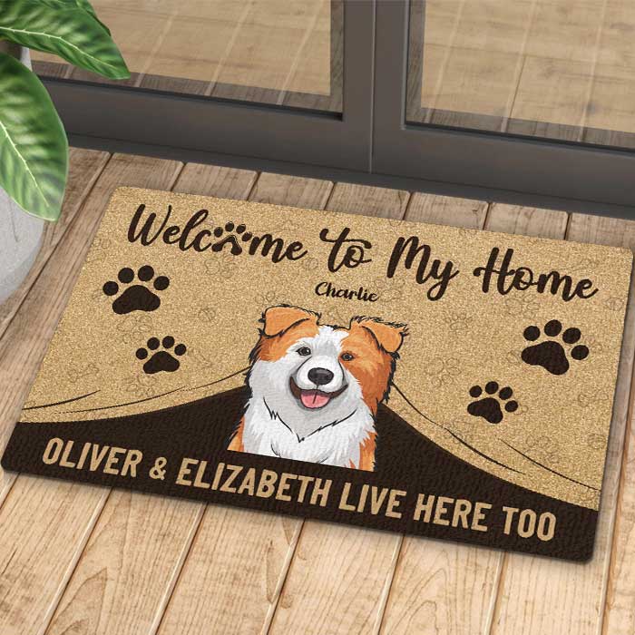 Welcome To Our House, Paw Parents Live Here Too - Personalized Decorative Mat.