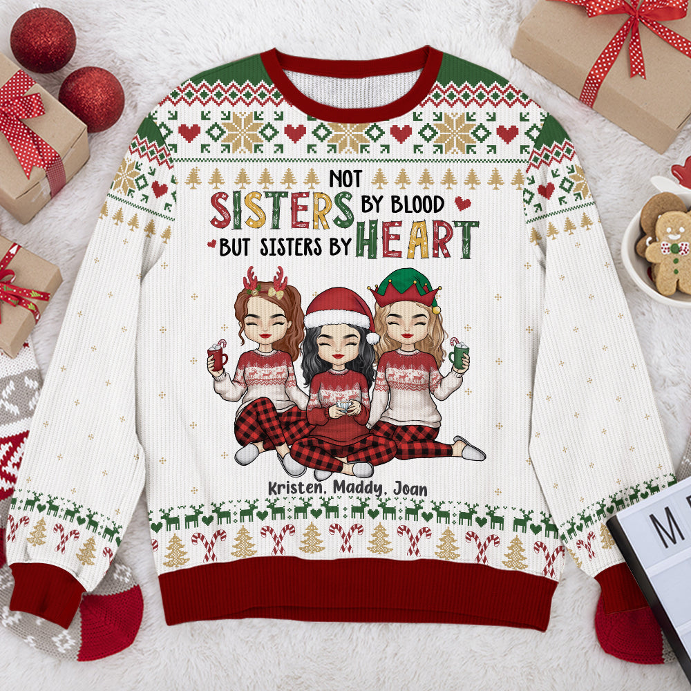Nous sommes sœurs de cœur - Sweat-shirt personnalisé moche et personnalisé - Pull en laine unisexe - Cadeau de Noël pour meilleures amies, meilleures amies, sœurs