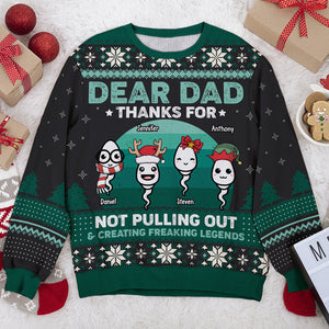Cher papa, merci de ne pas t'être retiré et d'avoir créé des légendes effrayantes - Sweat-shirt moche personnalisé pour la famille - Pull en laine unisexe - Cadeau de Noël pour papa