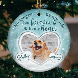 Plus à nos côtés - Décoration de Noël personnalisée en céramique ronde avec photo - Télécharger une image, un cadeau commémoratif, un cadeau de condoléances, un cadeau de Noël