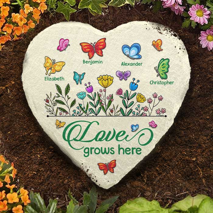 L'amour grandit ici - Pierre de jardin personnalisée - Cadeau pour grand-mère et grands-parents