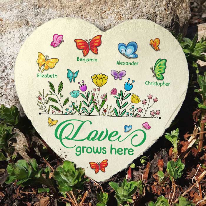 L'amour grandit ici - Pierre de jardin personnalisée - Cadeau pour grand-mère et grands-parents