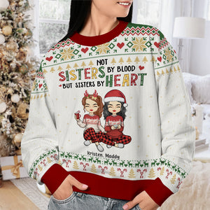 Nous sommes sœurs de cœur - Sweat-shirt personnalisé moche et personnalisé - Pull en laine unisexe - Cadeau de Noël pour meilleures amies, meilleures amies, sœurs