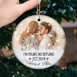 Je suis à toi, pas de remboursement - Décoration de Noël personnalisée en céramique ronde avec photo - Télécharger une image, cadeau pour couple, mari et femme, anniversaire, fiançailles, mariage, cadeau de mariage, cadeau de Noël