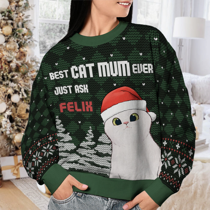 Sweat-shirt personnalisé avec inscription « Chat papa » et « Chat maman » - Pull unisexe en laine - Cadeau de Noël pour les propriétaires et les amoureux des animaux