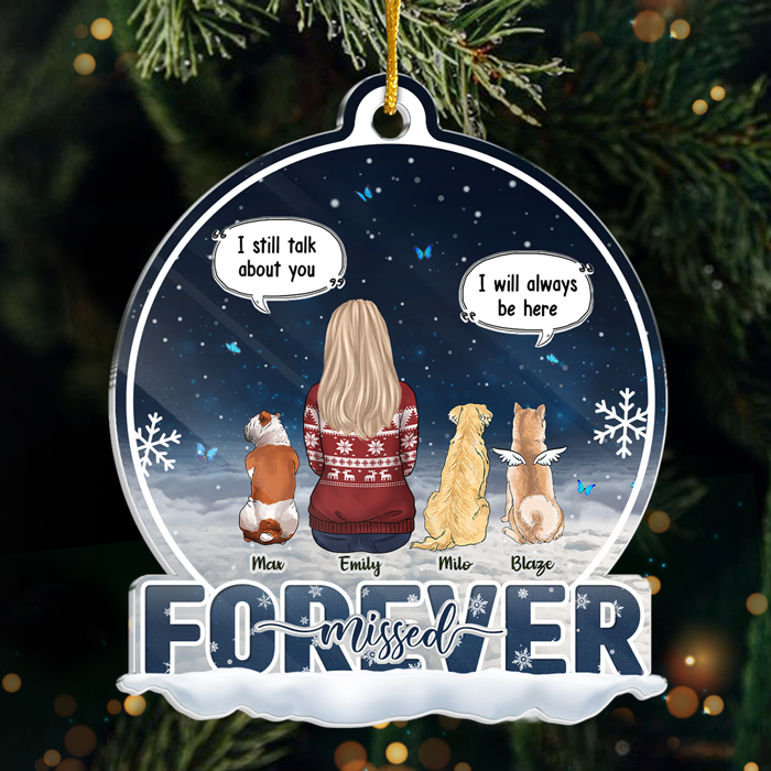 Je parle toujours de toi - Ornement commémoratif personnalisé - Boule à neige en acrylique - Cadeau de condoléances, cadeau de Noël pour les propriétaires d'animaux et les amoureux des animaux
