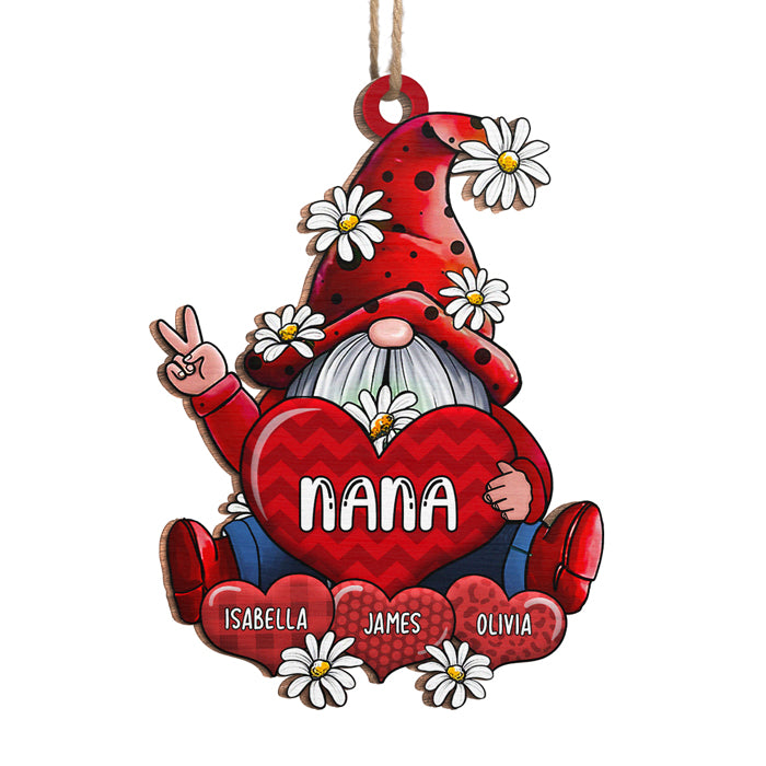 Nain de jardin avec cœur - Décoration de Noël en bois personnalisée en forme de nain - Cadeau pour grand-mère, grands-parents, cadeau de Noël
