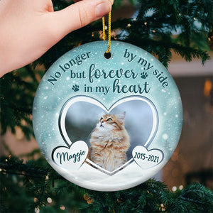Plus à nos côtés - Décoration de Noël personnalisée en céramique ronde avec photo - Télécharger une image, un cadeau commémoratif, un cadeau de condoléances, un cadeau de Noël