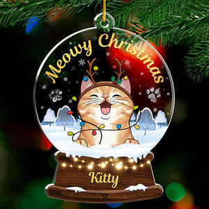 Meowy Woofmas - Décoration personnalisée pour chien et chat - Boule à neige en acrylique - Cadeau de Noël pour les propriétaires et les amoureux des animaux