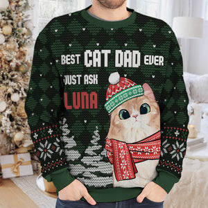 Sweat-shirt personnalisé avec inscription « Chat papa » et « Chat maman » - Pull unisexe en laine - Cadeau de Noël pour les propriétaires et les amoureux des animaux
