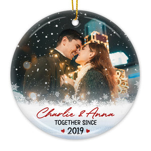 Together Since - Personalized Custom Round Shaped Ceramic Photo Christmas Ornament - Upload Image, Gift For Couple, Husband Wife, Anniversary, Engagement, Wedding, Marriage Gift, Christmas Gift