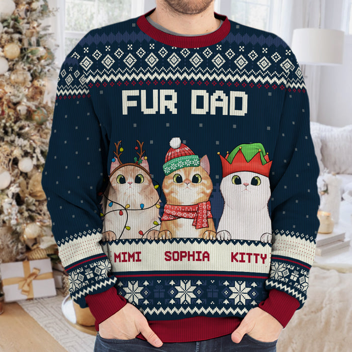 Sweat-shirt personnalisé « Chat de Noël » avec inscription « Maman et papa » - Pull en laine unisexe - Cadeau de Noël pour les propriétaires et les amoureux des animaux