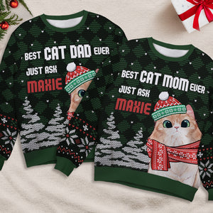 Sweat-shirt personnalisé avec inscription « Chat papa » et « Chat maman » - Pull unisexe en laine - Cadeau de Noël pour les propriétaires et les amoureux des animaux