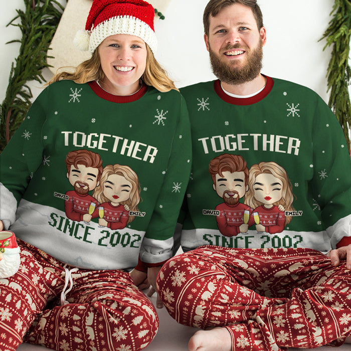 Ensemble depuis - Sweat-shirt de Noël unisexe personnalisé en laine, imprimé intégral - Cadeau pour couple, mari et femme, anniversaire, fiançailles, mariage, cadeau de mariage, cadeau de Noël