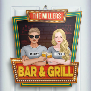 Bar familial : couple buvant – Cadeau pour couple, mari et femme, panneau en bois personnalisé