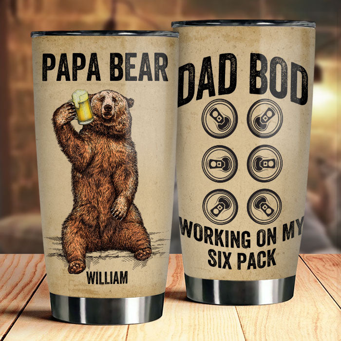 Papa Bear - Dad Bod travaille sur mon pack de six - Cadeau pour papa, grand-père - Gobelet personnalisé