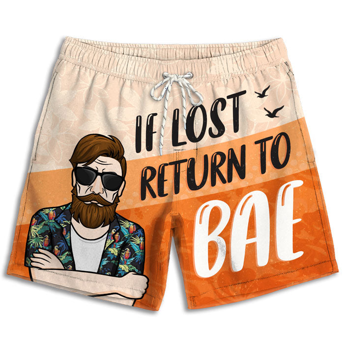 Si tu es perdu, reviens voir ton chéri ! Short de plage personnalisé pour couple ! Cadeau pour couple, mari et femme