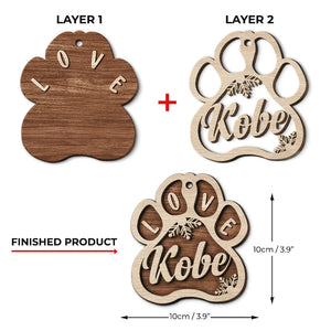 Jingle Paws - Décoration de Noël personnalisée en bois à 2 couches en forme de patte - Cadeau pour les amoureux des animaux, cadeau de Noël