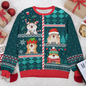 Joyeux Noël ! Sweat-shirt personnalisé avec inscription « Chat » - Pull unisexe en laine - Cadeau de Noël pour les propriétaires et les amoureux des animaux