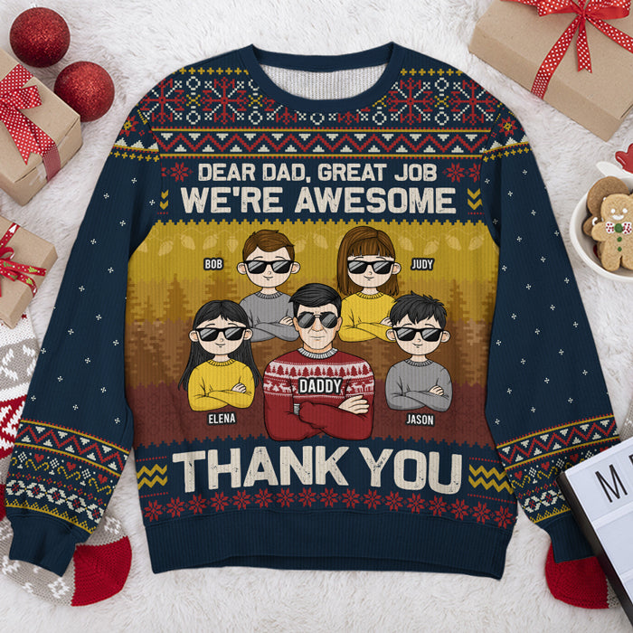 Cher papa, joyeux Noël, nous sommes géniaux - Sweat-shirt moche personnalisé en famille - Pull en laine unisexe - Cadeau de Noël pour papa