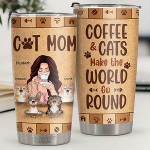 Maman chat, le café et les chats font tourner le monde - Gobelet personnalisé - Cadeau pour amoureux des chats, propriétaires de chats, cadeau pour chat, cadeau pour amoureux des animaux
