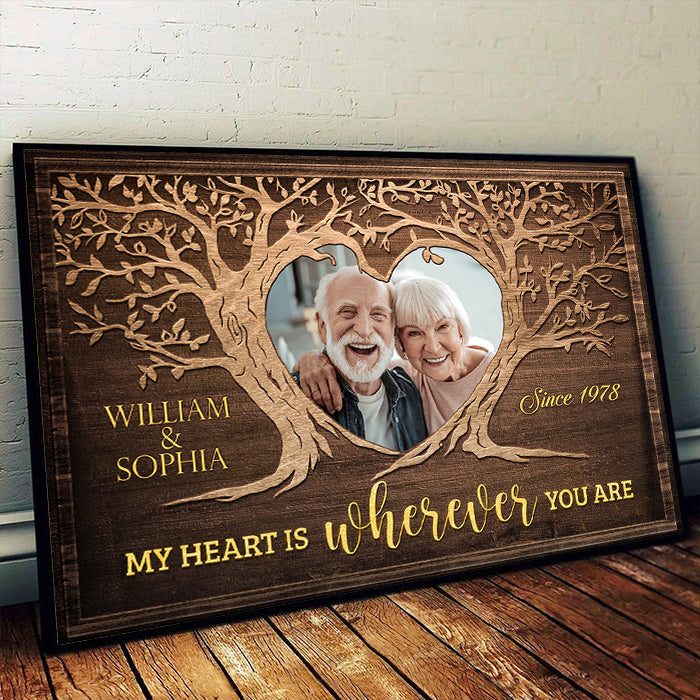 Mon cœur est là où tu es - Affiche horizontale personnalisée - Télécharger une image, cadeau pour couple, mari et femme