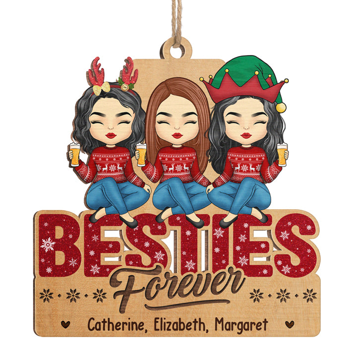 Bestie Forever - Décoration personnalisée Bestie - Forme unique en bois - Cadeau de Noël pour meilleures amies, meilleures amies, sœurs
