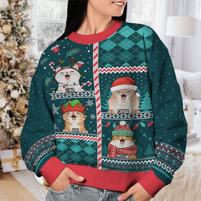 Joyeux Noël ! Sweat-shirt personnalisé avec inscription « Chat » - Pull unisexe en laine - Cadeau de Noël pour les propriétaires et les amoureux des animaux