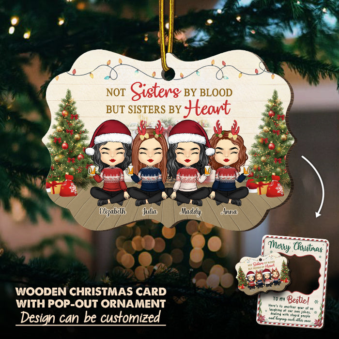 Joyeux Noël à mes sœurs de cœur - Carte de Noël personnalisée en bois avec ornement amovible - Cadeau pour meilleure amie, meilleure amie, sœur, cadeau d'anniversaire pour meilleure amie et amie, cadeau de Noël