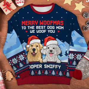 Cher papa chien et maman chien, nous vous adressons un grand merci - Sweat-shirt de Noël unisexe personnalisé et moche, sweat-shirt en laine, sweat-shirt imprimé intégral - Cadeau pour les amoureux des chiens, les amoureux des animaux, cadeau de Noël