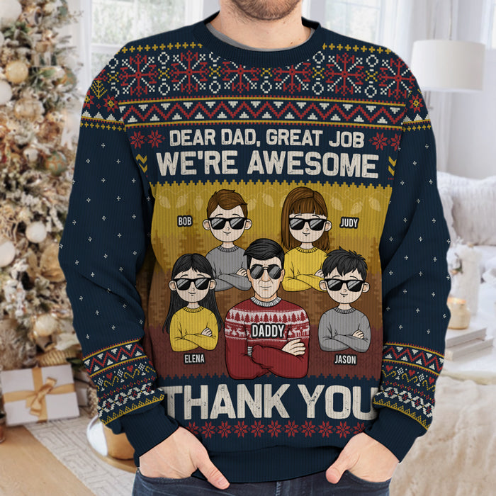 Cher papa, joyeux Noël, nous sommes géniaux - Sweat-shirt moche personnalisé en famille - Pull en laine unisexe - Cadeau de Noël pour papa