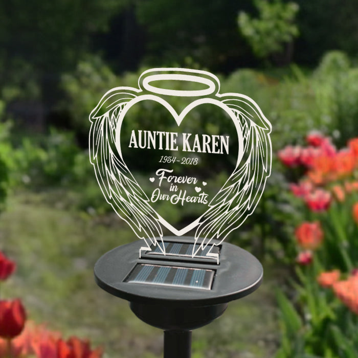 Pour toujours dans nos cœurs - Lampe solaire de jardin commémorative personnalisée - Cadeau commémoratif, cadeau de condoléances