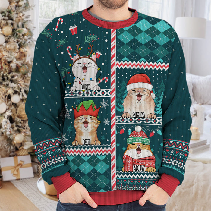 Joyeux Noël ! Sweat-shirt personnalisé avec inscription « Chat » - Pull unisexe en laine - Cadeau de Noël pour les propriétaires et les amoureux des animaux