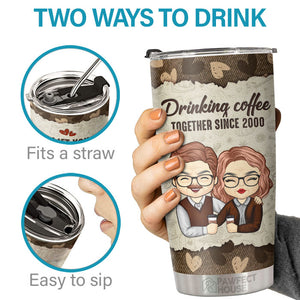 Drinking Coffee Together - Personalized Tumbler - Gift For Couple, Husband Wife, Anniversary, Engagement, Wedding, Marriage Gift