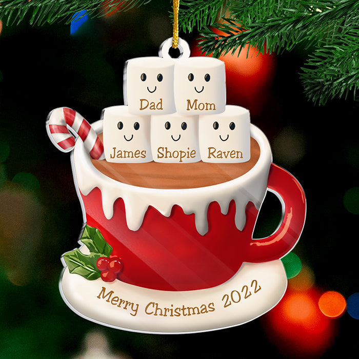 Chocolat chaud et guimauves - Décoration de Noël personnalisée en acrylique - Cadeau pour la famille, cadeau de Noël