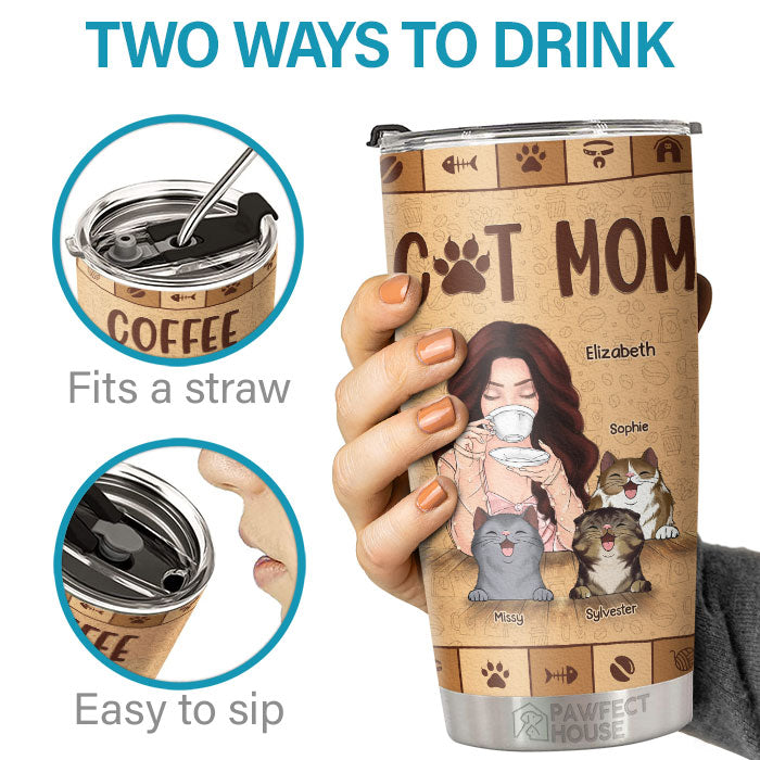 Maman chat, le café et les chats font tourner le monde - Gobelet personnalisé - Cadeau pour amoureux des chats, propriétaires de chats, cadeau pour chat, cadeau pour amoureux des animaux