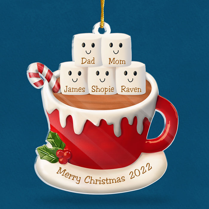 Chocolat chaud et guimauves - Décoration de Noël personnalisée en acrylique - Cadeau pour la famille, cadeau de Noël