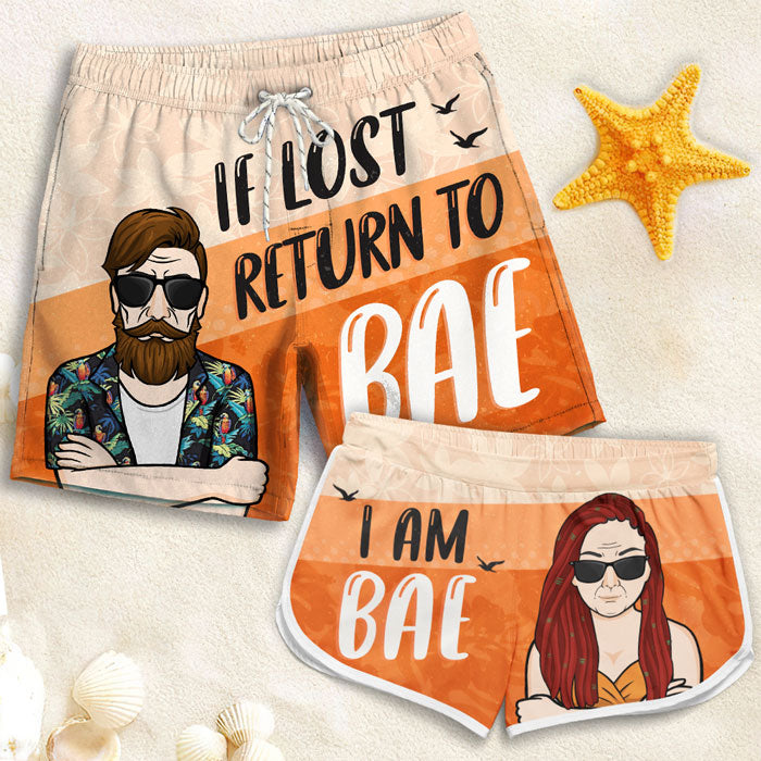 Si tu es perdu, reviens voir ton chéri ! Short de plage personnalisé pour couple ! Cadeau pour couple, mari et femme