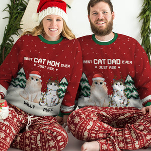 Meilleur papa chat de tous les temps, demandez-le simplement ! Sweat-shirt de Noël unisexe personnalisé, en laine, imprimé intégral - Cadeau pour les amoureux des chats, les amoureux des animaux, cadeau de Noël.