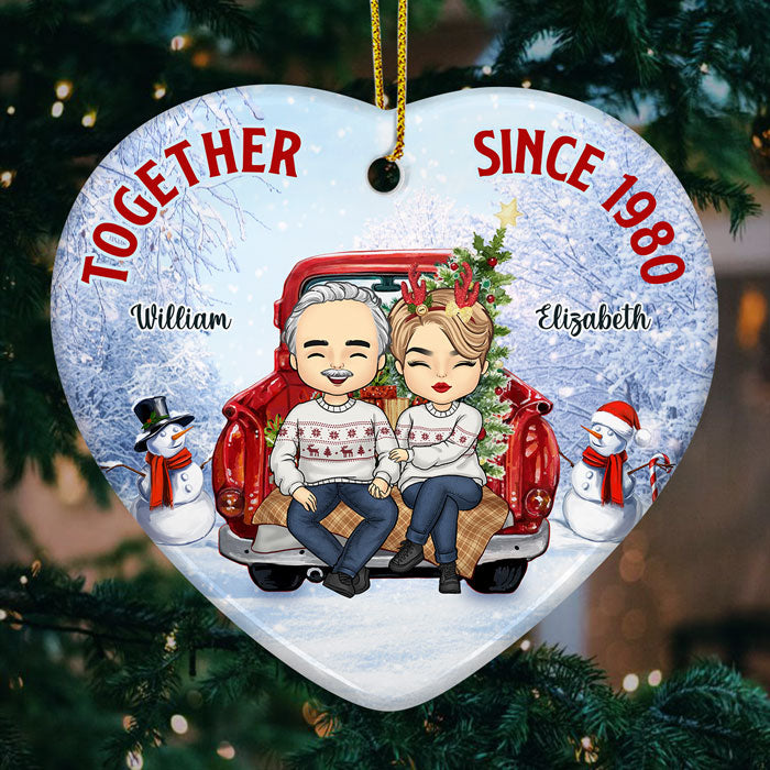 Depuis que nous sommes ensemble - Décoration de Noël personnalisée en céramique en forme de cœur - Cadeau pour couple, mari et femme, anniversaire, fiançailles, mariage, cadeau de mariage, cadeau de Noël