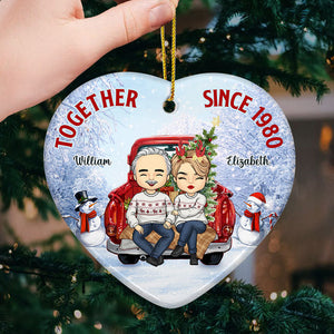 Depuis que nous sommes ensemble - Décoration de Noël personnalisée en céramique en forme de cœur - Cadeau pour couple, mari et femme, anniversaire, fiançailles, mariage, cadeau de mariage, cadeau de Noël