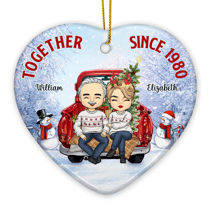 Depuis que nous sommes ensemble - Décoration de Noël personnalisée en céramique en forme de cœur - Cadeau pour couple, mari et femme, anniversaire, fiançailles, mariage, cadeau de mariage, cadeau de Noël