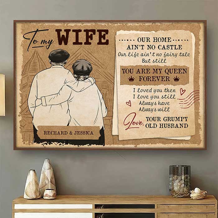 Tu es ma reine pour toujours - Affiche horizontale personnalisée - Cadeau pour couples, mari et femme