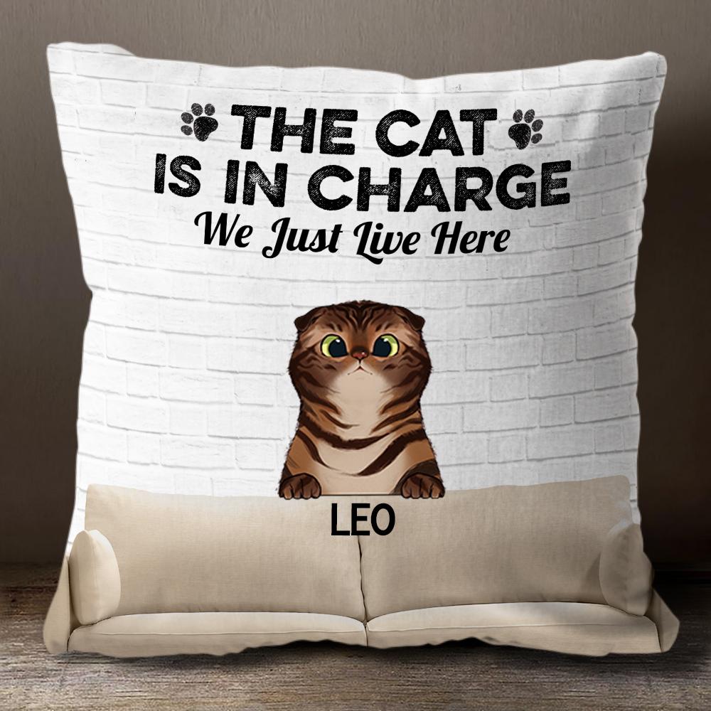The Cats Are In Charge - Funny Personalized Cat Pillow (Insert Included).