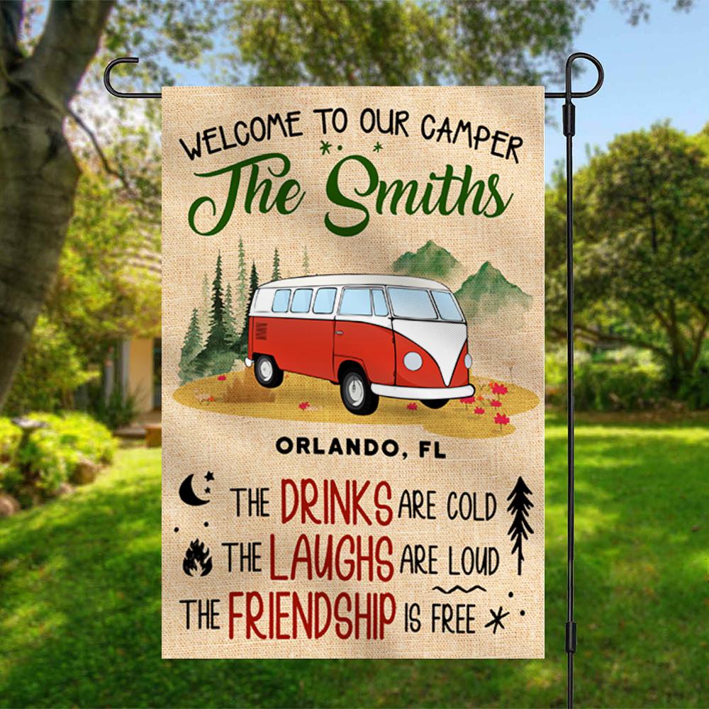 Welcome To Our Camper - Personalized Flag.
