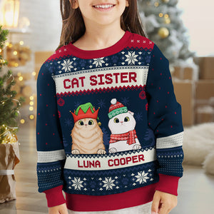 Joyeux Noël, Frère Chat, Sœur Chat - Sweat-shirt de Noël unisexe personnalisé, sweat-shirt en laine, sweat-shirt imprimé intégral - Cadeau pour les amoureux des chats, les amoureux des animaux, cadeau de Noël