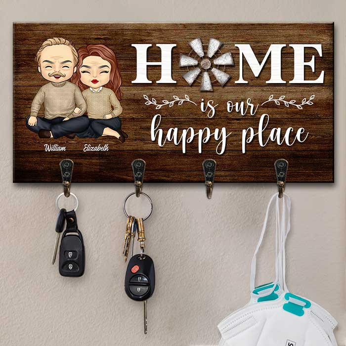 La maison est notre endroit heureux - Porte-clés personnalisé, porte-clés - Cadeau pour couples, mari et femme